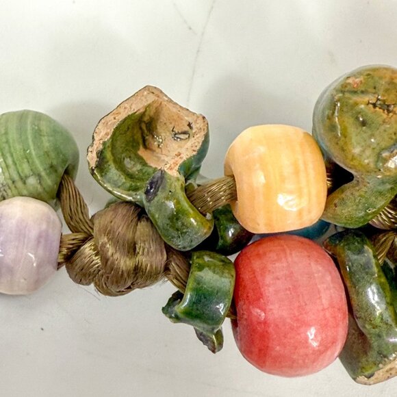 Vintage Mexican Pottery Mugs Cups Glass Beads Necklace Hand Painted - Picture 5 of 6